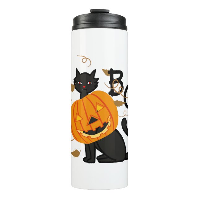 Halloween Black Cat Boo Thermosbecher (Vorderseite)