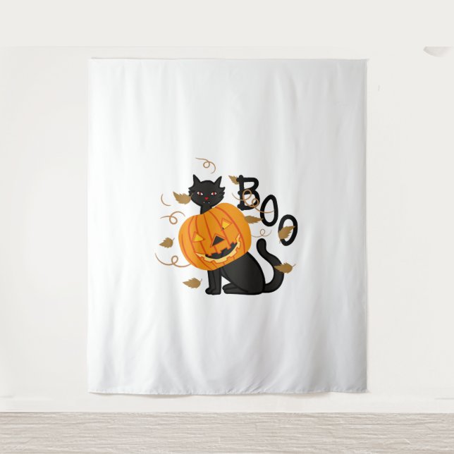 Halloween Black Cat Boo Wandteppich (Vorderseite)