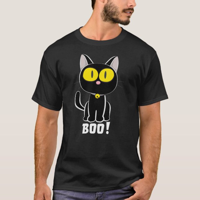 Halloween Black Cat Boo Yellow Eyes T-Shirt (Vorderseite)
