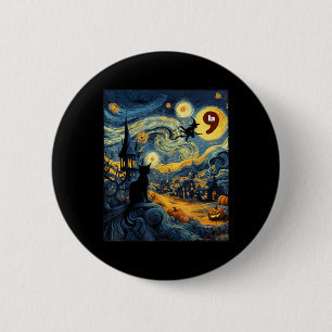 Halloween Black Cat Comma La Starry Night Art Kama Button