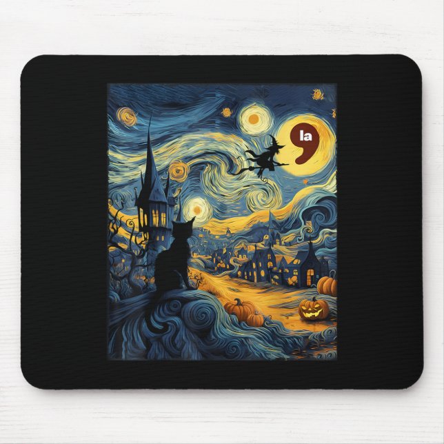 Halloween Black Cat Comma La Starry Night Art Kama Mousepad (Vorne)