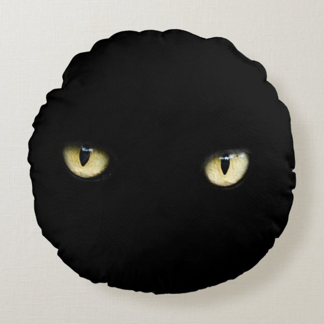 Halloween Black Cat Eyes Round Pillow Rundes Kissen (Vorderseite)