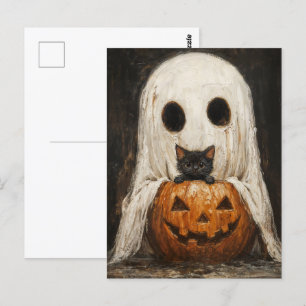 Halloween Black Cat & Ghost - Niedlich Spooky Postkarte