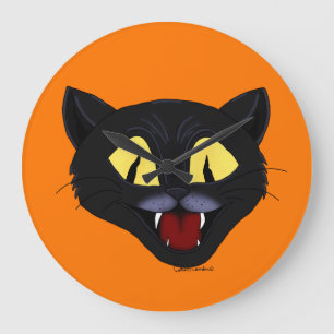 Halloween Black Cat Große Wanduhr