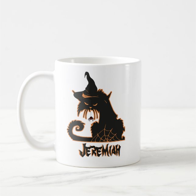 Halloween Black Cat Hexe Spooky Spiders Kaffeetasse (Links)