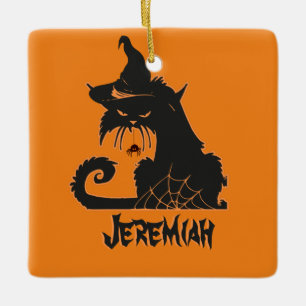 Halloween Black Cat Hexe Spooky Spiders Keramikornament