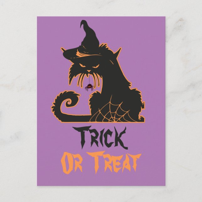 Halloween Black Cat Hexe Spooky Spiders Postkarte (Vorderseite)