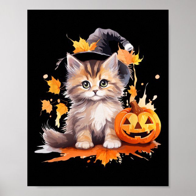 Halloween Black Cat Hexenhutenkürbis für Kinder Gi Poster (Vorne)