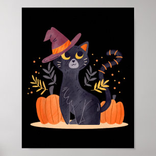 Halloween Black Cat Hexenhutenkürbis für Kinder Gi Poster