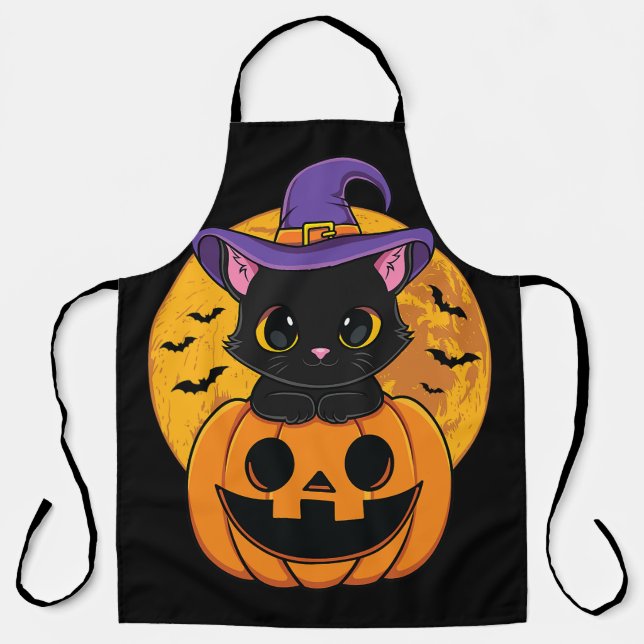 Halloween Black Cat Hexenhutenkürbis für Kinder Gi Schürze (Vorderseite)