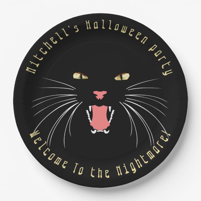Halloween Black Cat Hissing Fun Slogan Paper Plate Pappteller (Vorderseite)