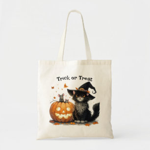 Halloween Black Cat in Hexenhuttrick oder Treat Tragetasche