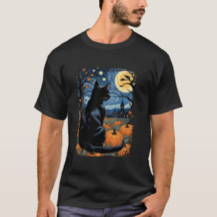 Halloween Black Cat Kostüm Starry Night Moon Autu T-Shirt