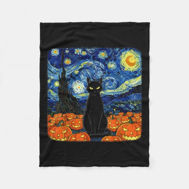 Halloween Black Cat Kostüm Van Gogh Starry Night Fleecedecke (Vorderseite)