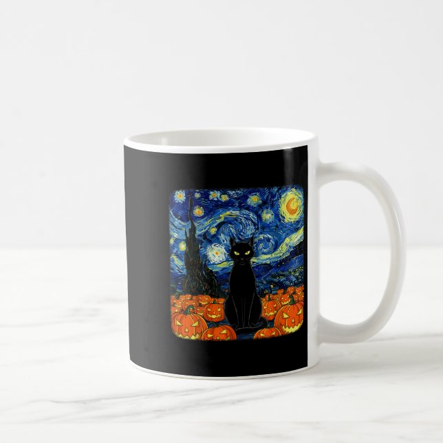 Halloween Black Cat Kostüm Van Gogh Starry Night Kaffeetasse (Rechts)