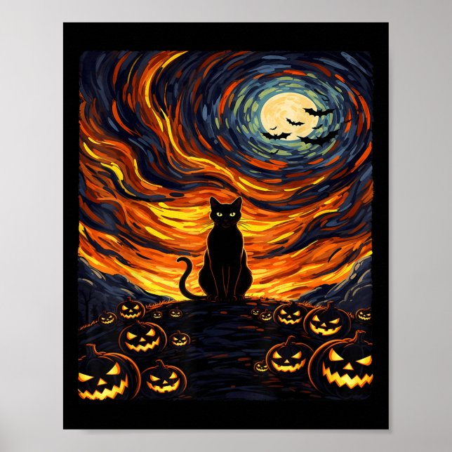 Halloween Black Cat Kostüm Van Gogh Starry Night Poster (Vorne)