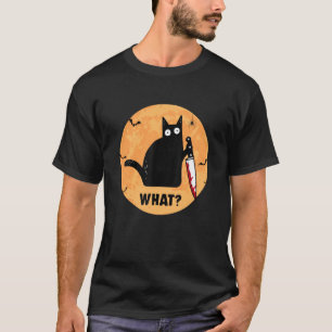 Halloween Black Cat mit blutigen Knife Katze Was T-Shirt