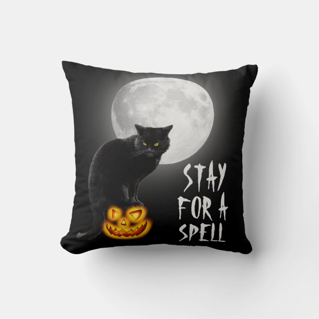 Halloween Black Cat mit dem Mond Kissen (Vorderseite)