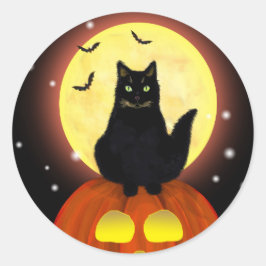 Halloween Black Cat mit Pumpkin Runder Aufkleber