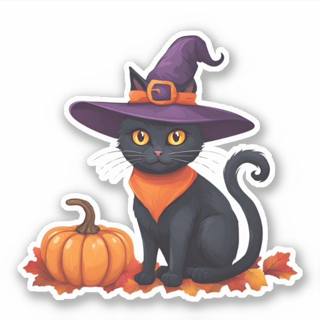 Halloween Black Cat mit Pumpkin wasserdicht Aufkleber (Vorderseite)