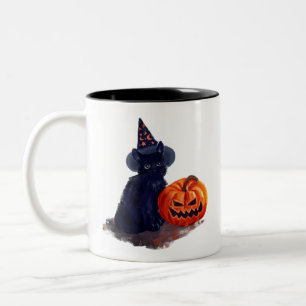 Halloween Black Cat mit Pumpkin Zweifarbige Tasse