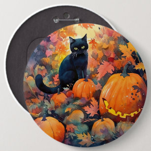 Halloween Black Cat mit Pumpkins Beängstigend Button