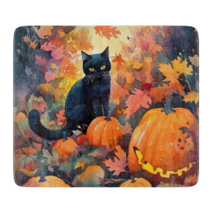 Halloween Black Cat mit Pumpkins Beängstigend Schneidebrett
