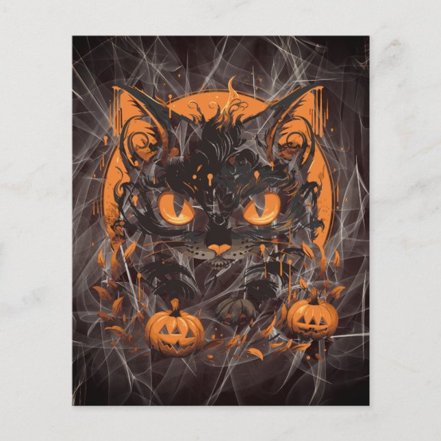 Halloween Black Cat mit Pumpkins und Mond (Vorderseite)