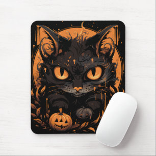 Halloween Black Cat mit Pumpkins und Mond Mousepad