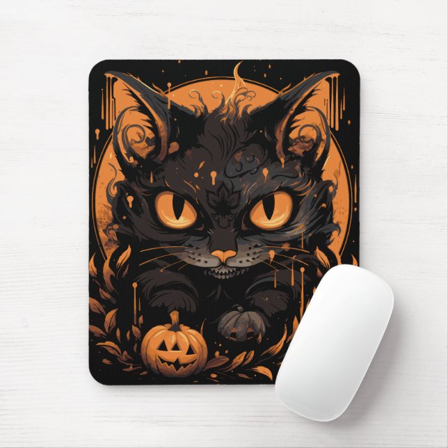 Halloween Black Cat mit Pumpkins und Mond Mousepad (Mit Mouse)
