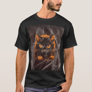 Halloween Black Cat mit Pumpkins und Mond T-Shirt