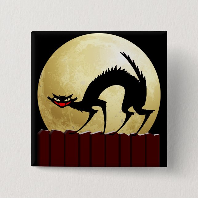 Halloween Black Cat mit Vollmond Button (Vorderseite)