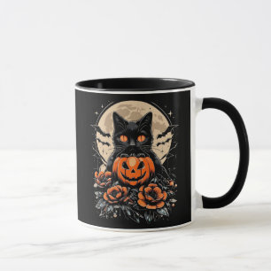 Halloween Black Cat, Moon & Pumpkin Tasse