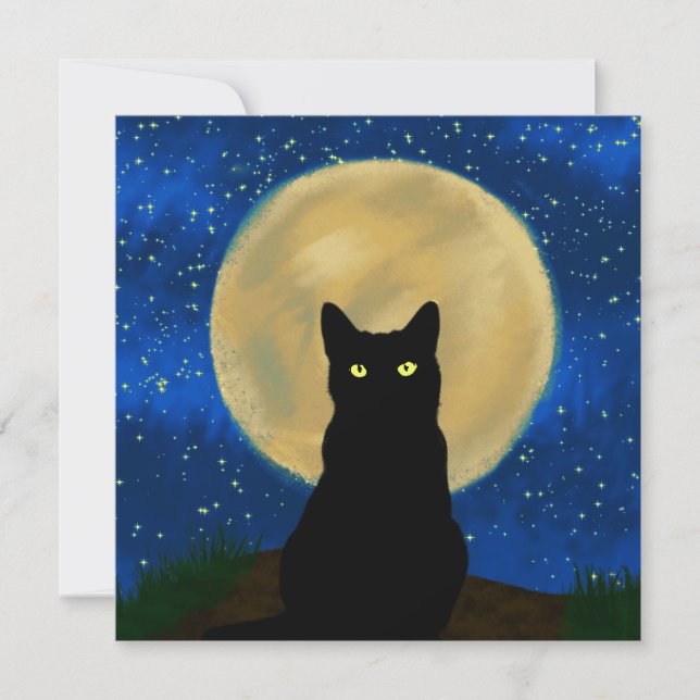 Halloween Black Cat Moonlit Silhouette Einladung (Vorderseite)