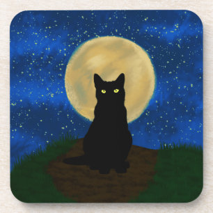 Halloween Black Cat Moonlit Silhouette Getränkeuntersetzer