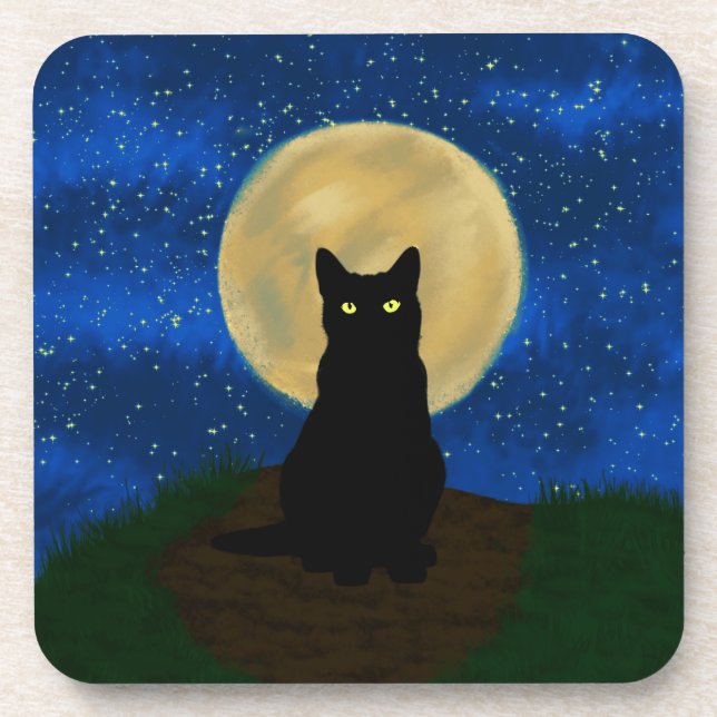 Halloween Black Cat Moonlit Silhouette Getränkeuntersetzer (Vorderseite)