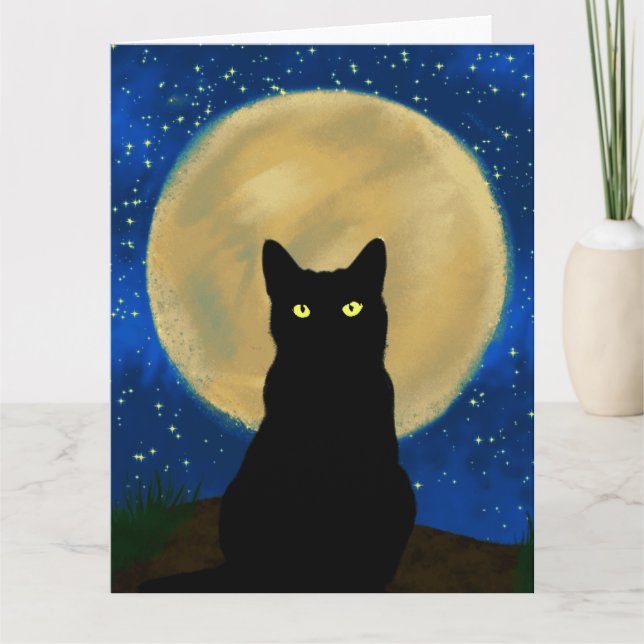 Halloween Black Cat Moonlit Silhouette Karte (Vorderseite)