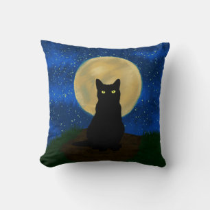 Halloween Black Cat Moonlit Silhouette Kissen