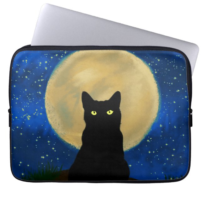 Halloween Black Cat Moonlit Silhouette Laptopschutzhülle (Vorderseite)