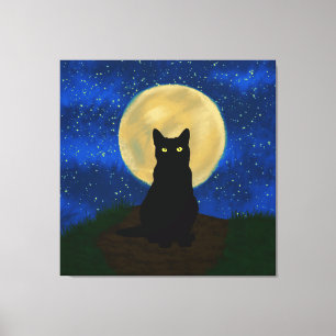 Halloween Black Cat Moonlit Silhouette Leinwanddruck