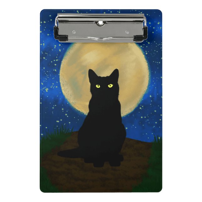 Halloween Black Cat Moonlit Silhouette  Mini Klemmbrett (Vorderseite)