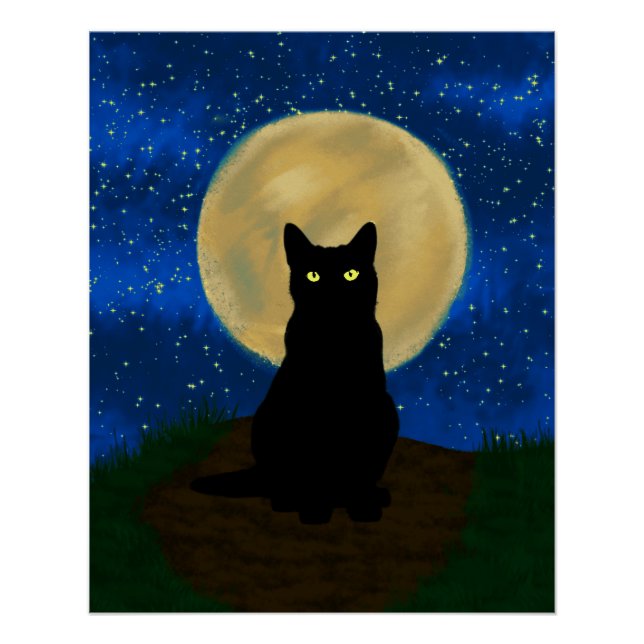 Halloween Black Cat Moonlit Silhouette Poster (Vorderseite)