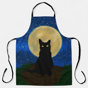 Halloween Black Cat Moonlit Silhouette Schürze