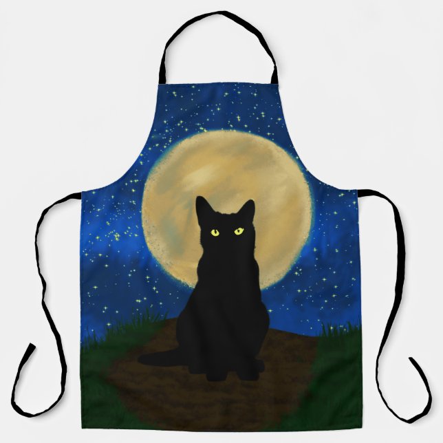 Halloween Black Cat Moonlit Silhouette Schürze (Vorderseite)