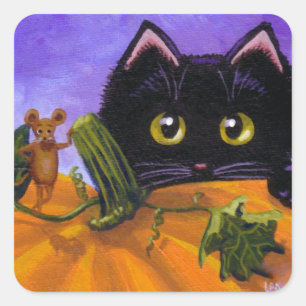 Halloween Black Cat Mouse Creationarts Quadratischer Aufkleber