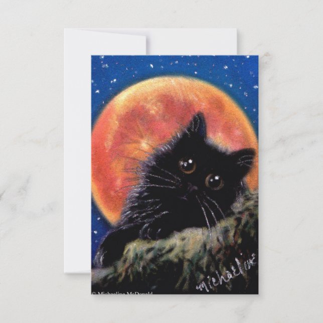 Halloween Black Cat Muggin Moon Einladungen (Vorderseite)