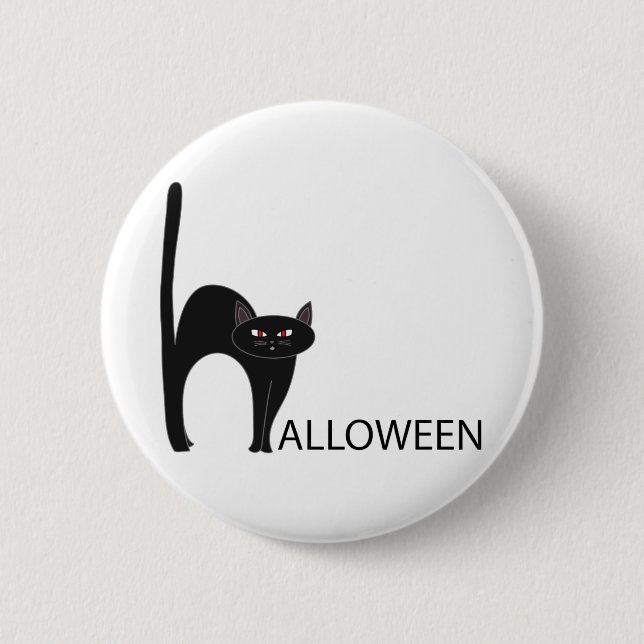Halloween Black Cat Name Button (Vorderseite)