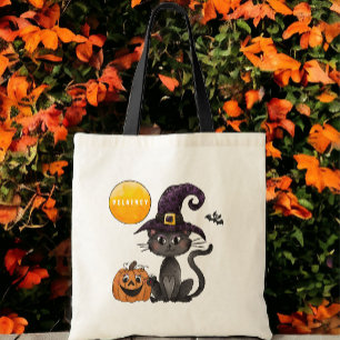 Halloween Black Cat Name Trick oder Tree Tragetasche