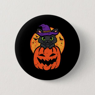Halloween Black Cat On Pumpkin Kostüm Frauen Mädch Button