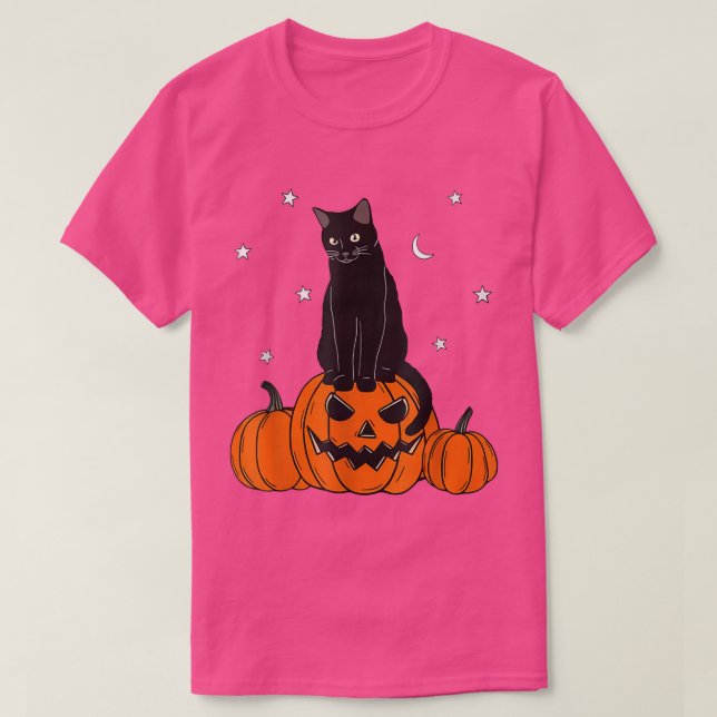 Halloween Black Cat on Pumpkin with Autumn Star Ka T-Shirt (Design vorne)